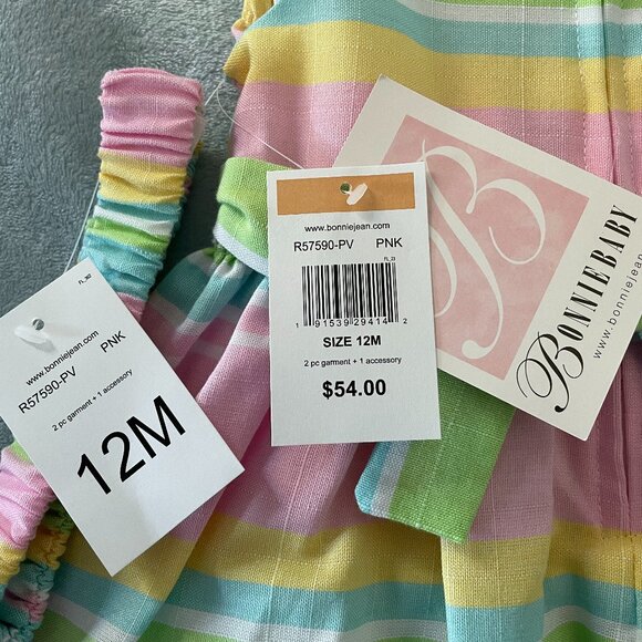 Baby Girl's Pastel Striped Dress (3-piece set) - size 12M (NWT) - Picture 4 of 5